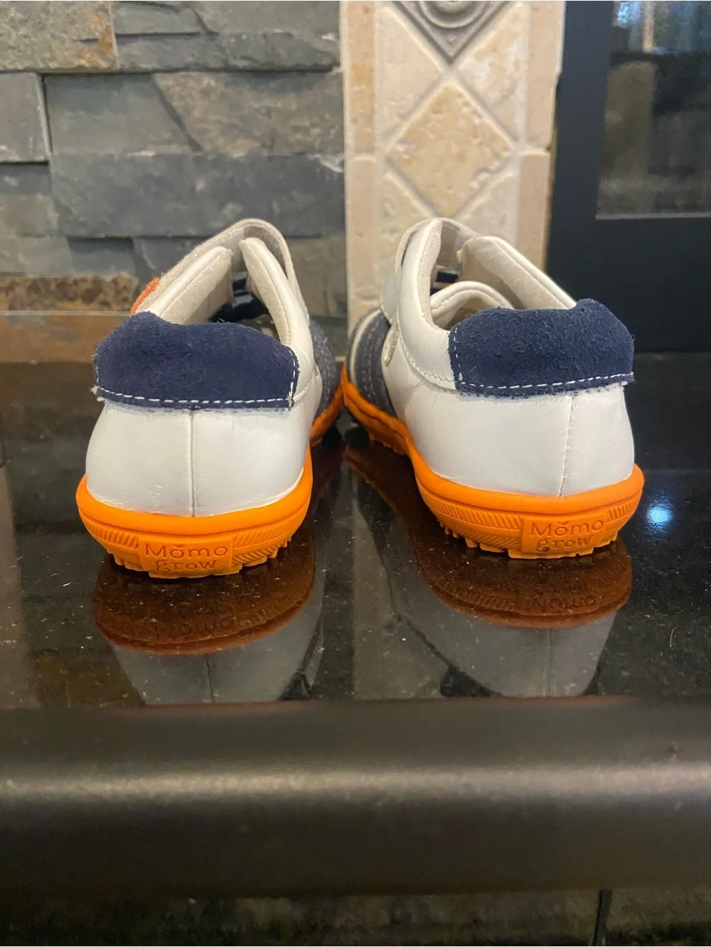 Kids Navy, White & Orange Athletic Sneakers